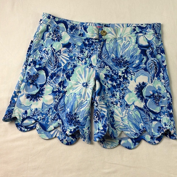 Lilly Pulitzer Pants - Lilly Pulitzer Women's Darci Knit Shorts Coastal Blue Scallop Hem Size 4 NWT